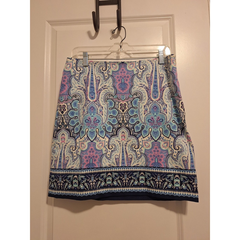 Talbots Petites Blue Pink Paisley Medallion Pencil Skirt Size 8P Boho Career‎